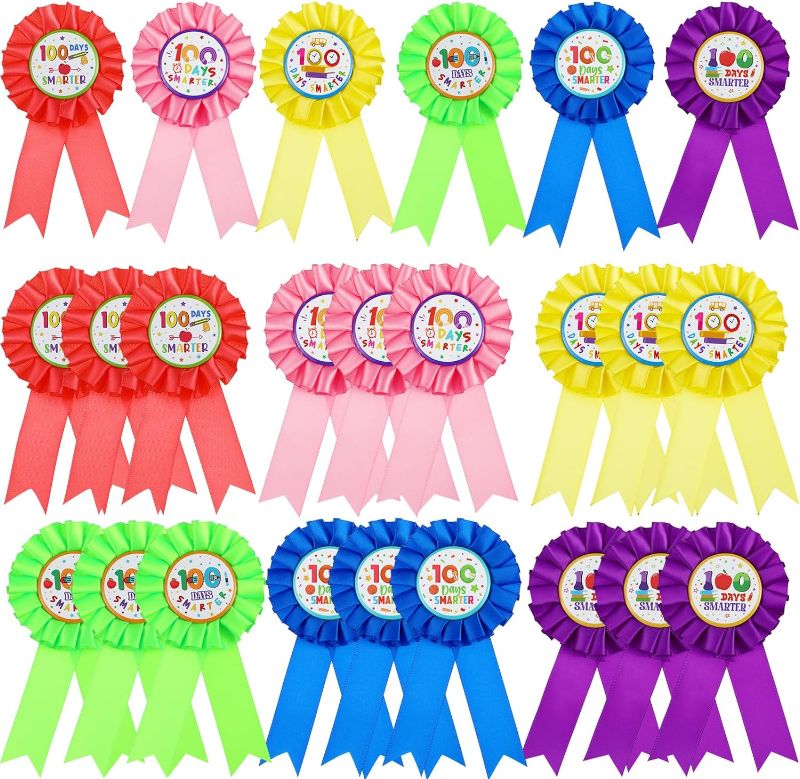 Photo 1 of 100 Days of School Award Ribbons Colorful Rosette Ribbon Classroom Rewards Prize Ribbons Badge Ribbons for Kids Student Winner Competition Classroom School Celebration(24 Pcs)
