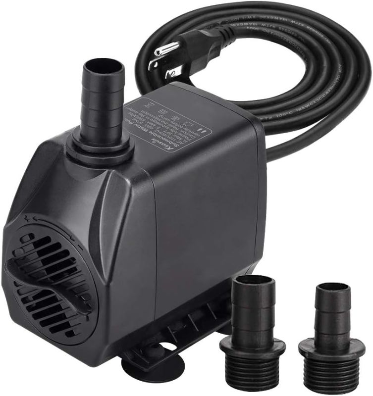 Photo 1 of KEDSUM 550GPH Submersible Pump(2500L/H, 40w), Ultra Quiet Water Pump with 8ft High Lift, Fountain Pump with 5.9 ft Grounded Power Cord, 3 Nozzles for Fish Tank, Pond, Aquarium, Statuary, Hydroponics
