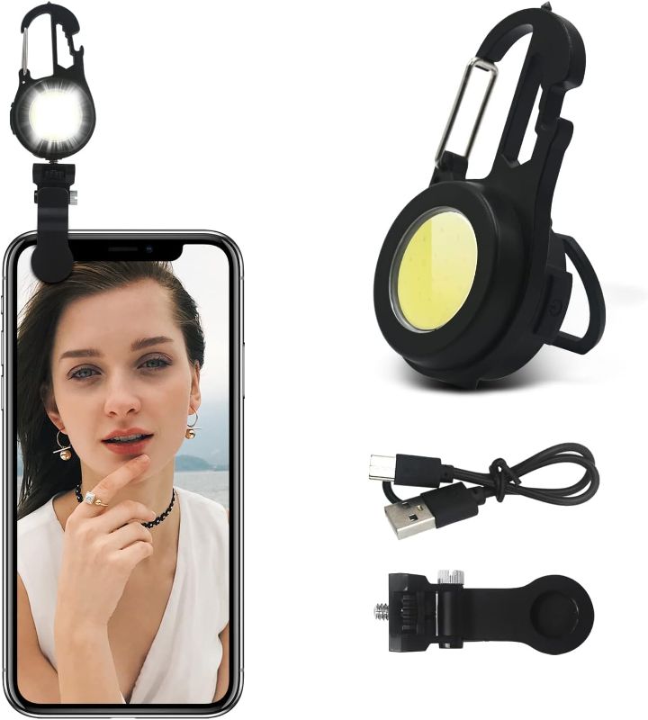 Photo 1 of COB Cell Phone Fill Light, Multifunction Keychain Fill Light for Phone with 4 Lighting Modes, Window Hammer, Screwdriver, Wrench, Bottle Opener and Magnet Base for Selfie, Video Conference, Camping
