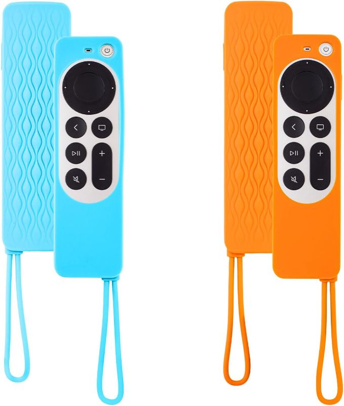 Photo 1 of 2 Pack Remote Cover for Apple TV, Silicone Protective Case for Apple TV 4K 6 Gen Remote, 2022 Apple Siri Remote 3rd Gen 2021 Siri Remote 2nd Gen Anti-Slip Remote Case (Sky Blue + Orange not Glow)
