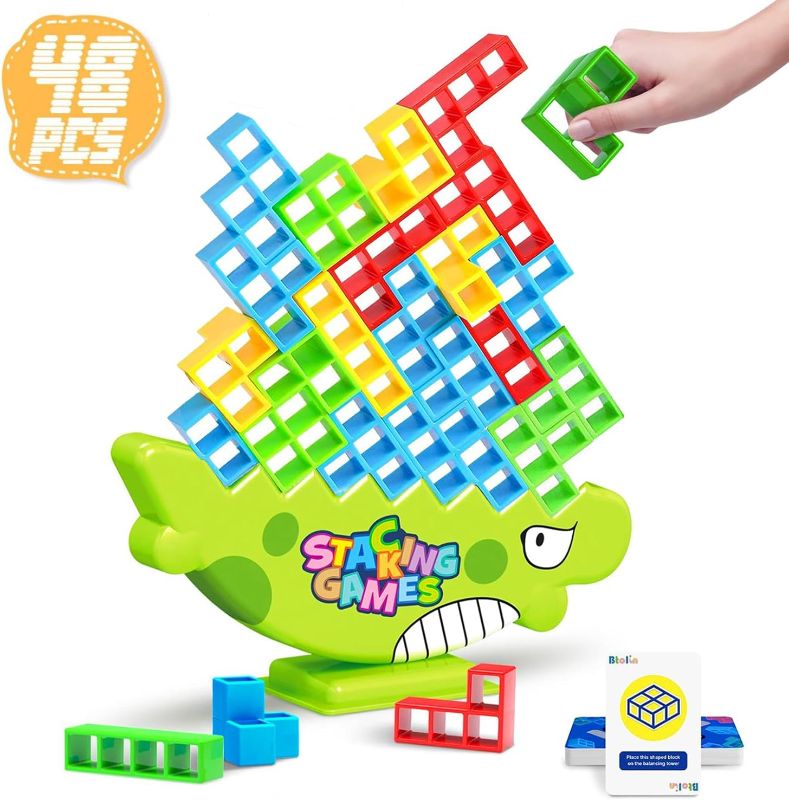 Photo 1 of 48 PCS Tetra Tower Game, Tetra Tower Balance Stacking Blocks Game, Dinosaur Balance Stacking Team Building Blocks Toy, Team Building Blocks Board Game
