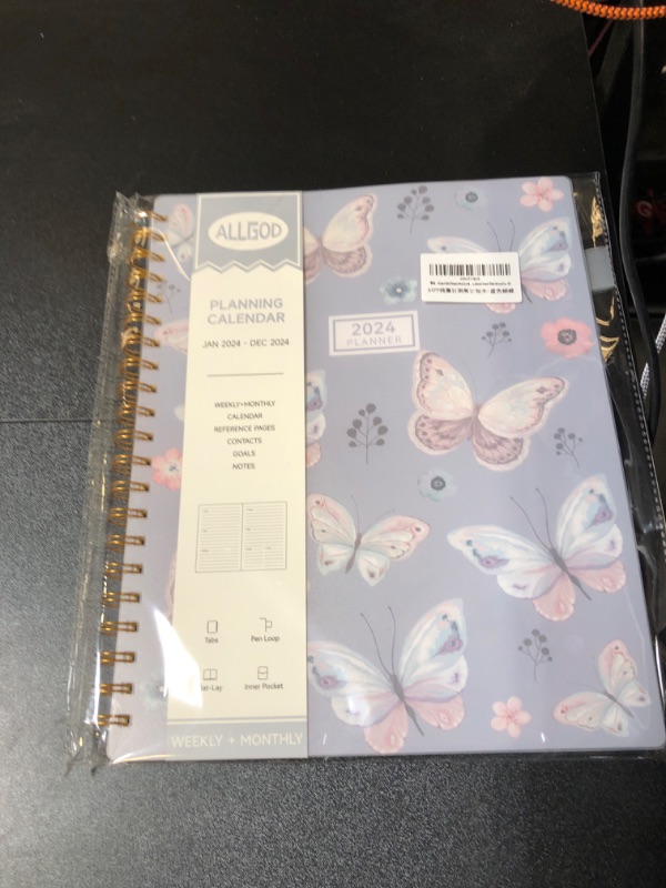 Photo 2 of 2024 Planner Weekly & Monthly Agenda Book Yearly Calendar Planning To Do List Notebook,8.5 * 11 inch with Monthly Tabs, Inner Pocket,Waterproof Cover,Pen Loop,Spiral Bound (Blue Butterfly, A4) 8*11 Blue