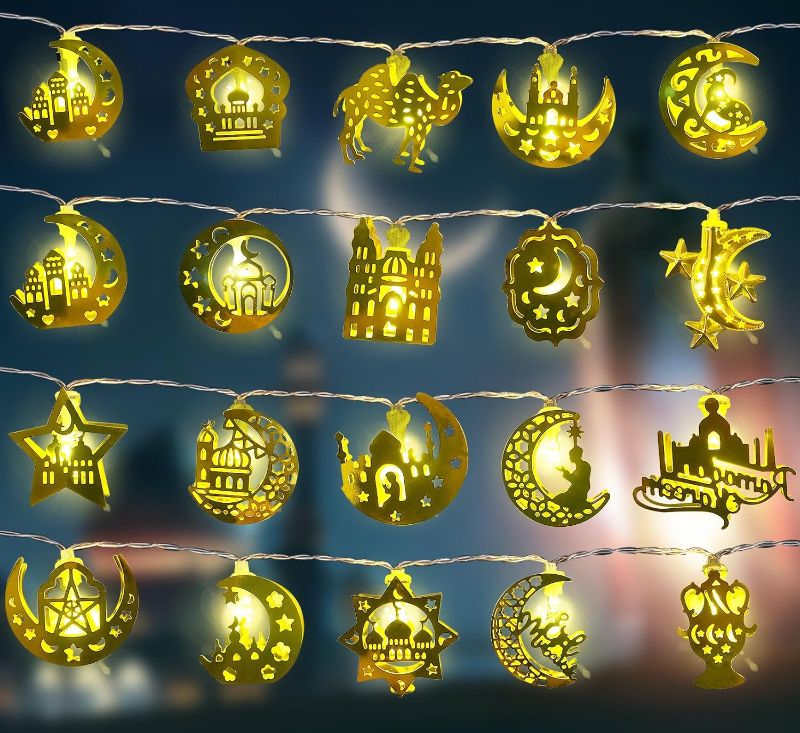 Photo 1 of  Ramadan Lights Metal String Lights 10Ft 20 LED Fairy Lights Battery Operated & USB Plug-in with 8 Modes Indoor Twinkle Ramadan Kareem and Eid Mubarak Decorations for Home Bedroom Eid al-Fitr Party
