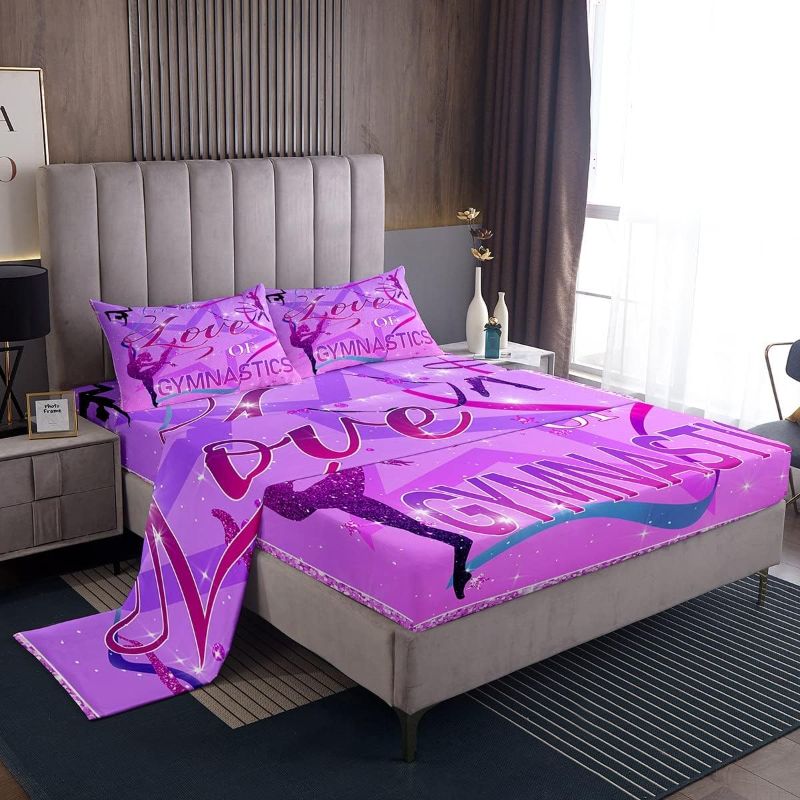 Photo 1 of 
Erosebridal Love Gymnastics Sheet Set for Kids Girls,Glitter Purple Galaxy Stars Bed Sheets Full Size,Gymnastics Gift Bedding Set,Gymnast Sports Fitted Sheet + Top Sheet + 2 Pillowcases Deep Pockets
