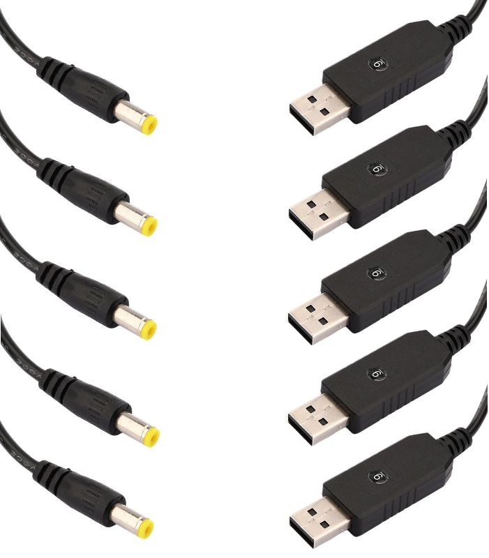 Photo 1 of Aideepen 5-Pack USB to DC Convert Cable 5V to 9V Voltage Step-Up Cable, 5.5x2.1mm 5V USB 2.0 A Male DC Connector Charge Barrel Jack Power Cable Black USB to DC Connect Male 1M
