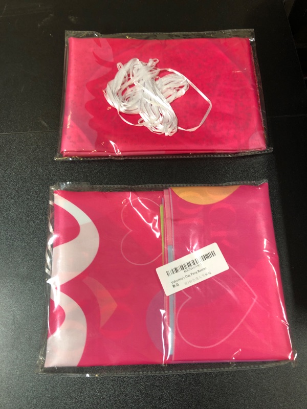 Photo 1 of \Valentines Day Door Cover,Glitter Hot Pink Happy Valentines Day Banner for Door Happy Valentine Day Supplies Front Door Love Princess Girl Theme Photo Booth Door Backdrop for Valentine Party Decor 2 PACK