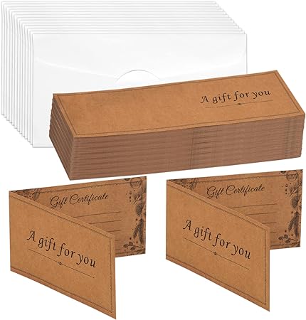 Photo 1 of 50 Sets Blank Gift Certificates with 50 Envelopes, 3.75 x 5.9 Inches Kraft Gift Certificate Cards, Paper Vouchers for Small Businesses, Holiday, Beauty Bars, Restaurants (Style 2)