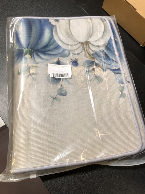 Photo 2 of Thanksgiving Kitchen Rugs 2 Piece Blue White Pumpkin Flower Eucalyptus Fall Floral Kitchen Mats for Floor Washable Runner Rug Absorbent Mat Carpets for Kitchen Laundry Room, 15.7"x23.6"+15.7"x47.2"