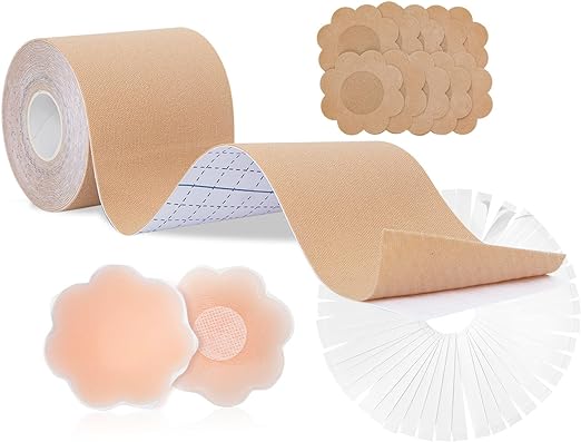 Photo 1 of Boob Tape Kit Breast Lift Tape, 2"/16.4ft Body Tape with Nipple Covers, Clothing & Body Tape, Bob Tape for Large Breasts A-G Cup Push up & Shape
