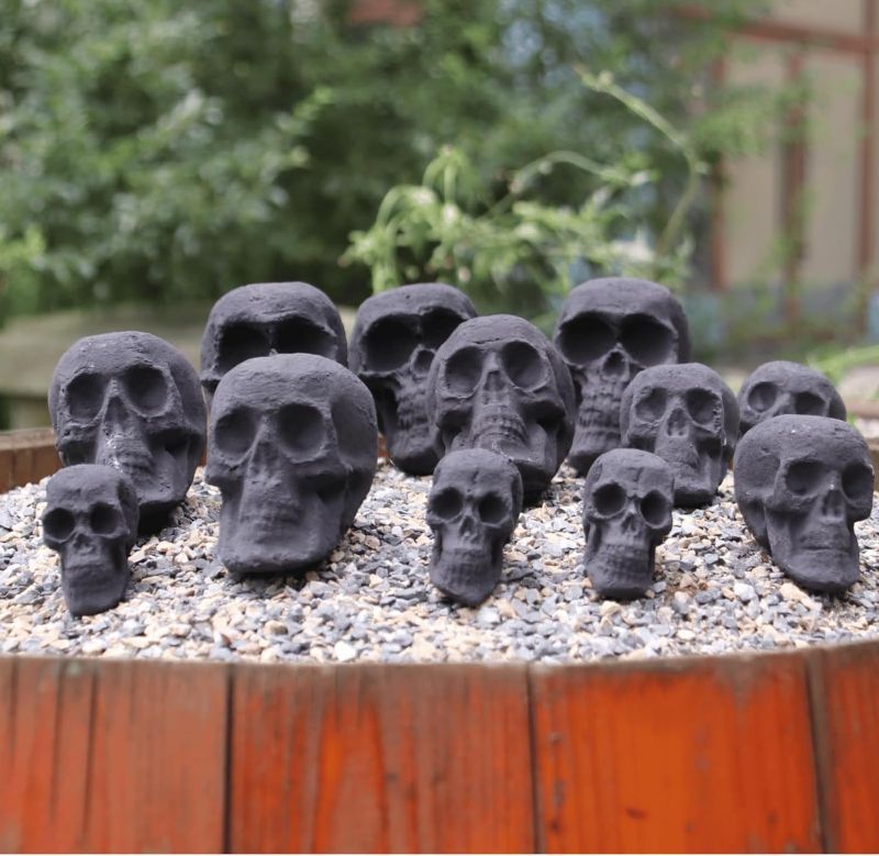 Photo 1 of 12pcs Assorted Ceramic Fireproof Fire Pit Skull Logs for Stone Firepit, Skeletons Fire Gas Logs for Bonfire, Campfire, Halloween Décor, Outdoor Fire Pits, Charcoal, Mini Size……