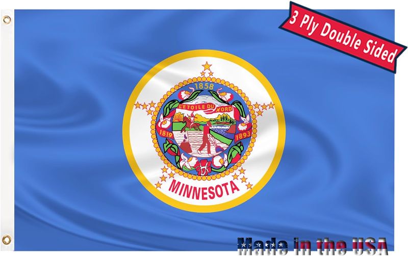 Photo 1 of Minnesota State Flag 3x5FT, Minnesota State New Flag Nylon Embroidered Image Indoor and Outdoor Decor (Minnesota)
