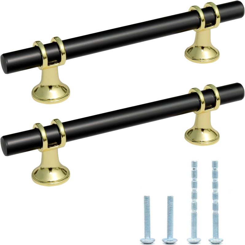 Photo 1 of 10 Pack Black and Gold Cabinet pulls, 4 inch (102mm) Hole to Hole Center, 6.15 inch Length, Black and Gold Drawer pulls, Black Gold Kitchen Cabinet Handles
