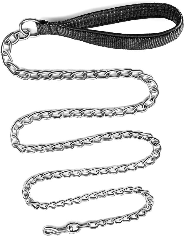 Photo 1 of  Heavy Duty Dog Leash,4FT/6FT Metal Pet Lead with Stainless Steel Links and Comfortable Handle for Medium & Large Size Dogs (Black, 3mm * 4ft)
