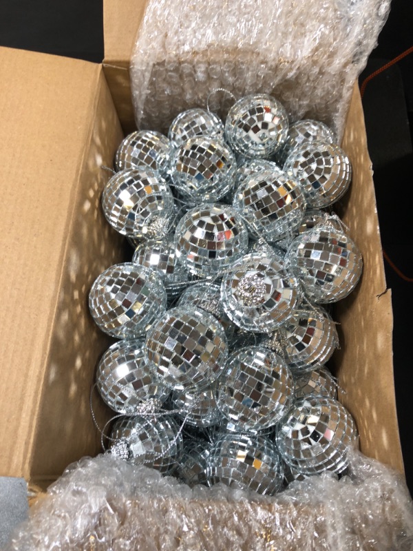 Photo 2 of  Disco Ball Pendant Mini Disco Ball Silver Hanging Reflective Mirror Ball 70s Disco Party Christmas Supplies Cake Decoration