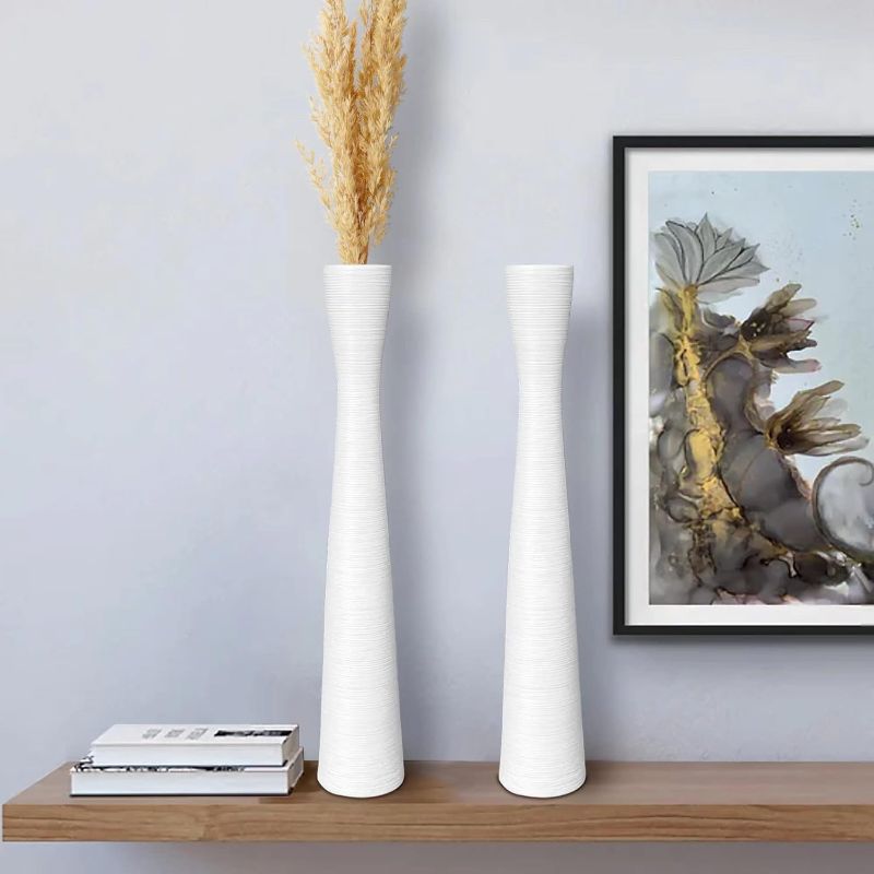 Photo 1 of 2 Pack Tall Ceramic Vase 16", Floor Vase for Pampas Grass Modern Flower Vase 40cm (White)
