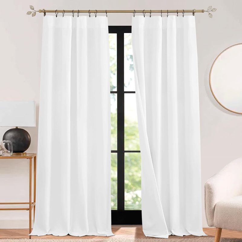 Photo 1 of RYB HOME 3 in 1 Soundproof - Blackout - Insulation Linen Curtains, Noise Blocker Energy Saving Curtains for Bedroom Living Room Kids Nursery Studio Home Office, White, W52 x L84 in, 2 Panels
