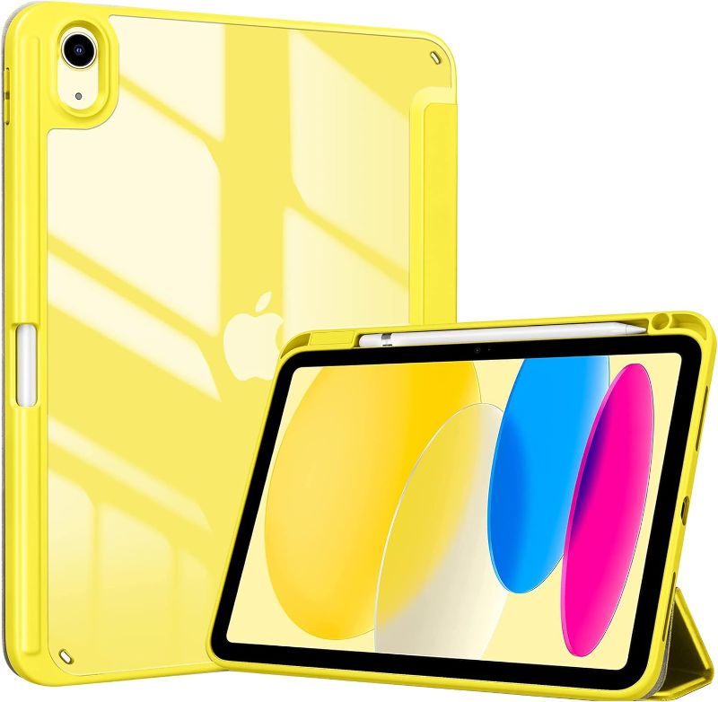 Photo 1 of for iPad 10th Generation Case with Pencil Holder 2022 10.9 Inch, Clear Back iPad 10 Case, 10th Gen iPad Case for A2696 A2757 A2777 -Yellow
