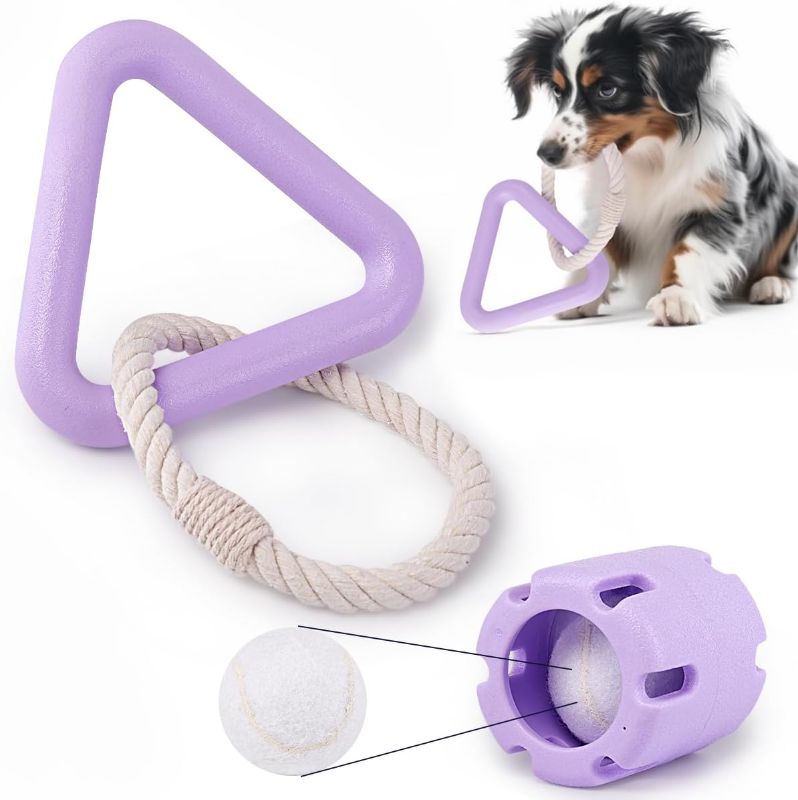Photo 1 of Dog Toy Ball & Tug of War Rope Kit, No Squeaker Fetch Chew Teaser Tennis Ball within A Rubber Cage & Triangle Cotton Rope Toy for Small, Medium & Large Breed Pets Holiday Birthday Gift (2 Pack)

