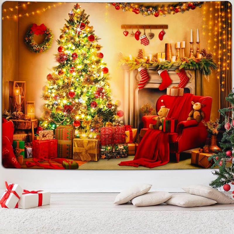 Photo 1 of Uspring Merry Christmas Tapestry Xmas Tree Tapestries Christmas Gifts Tapestry Xmas Wreath Wall Decor Colorful Christmas Backdrop Wall Hanging for Bedroom(51.2 x 59.1 inches)
