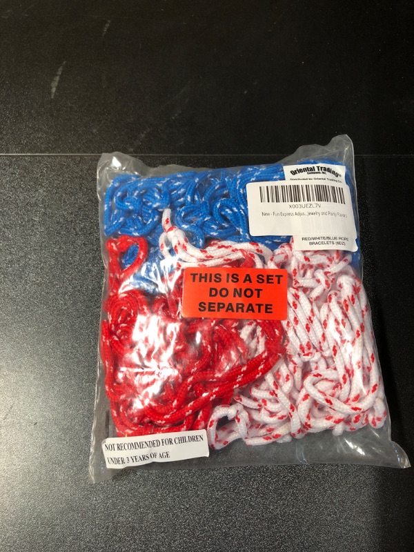 Photo 2 of Fun Express Adjustable Patriotic Friendship Rope Bracelets - Bulk Set of 72 Red, White and Blue - Fourth of July Jewelry and Party Favors
