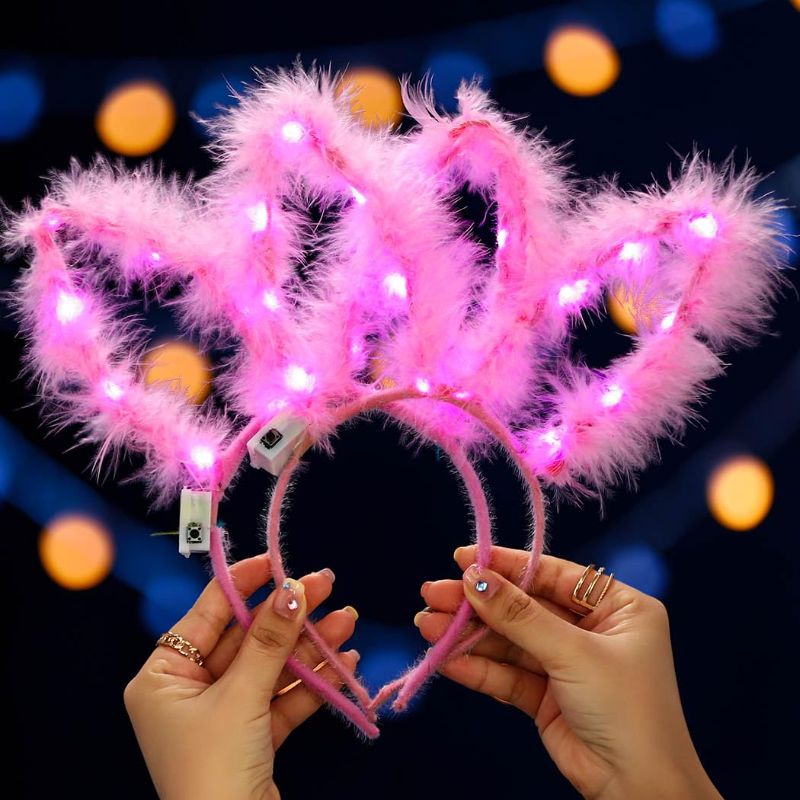 Photo 1 of Headbands LED Bunny Ears Headband Easter Christmas Halloween Hair Accessories for Women and Girls(2Pcs) (Pink/Pink)