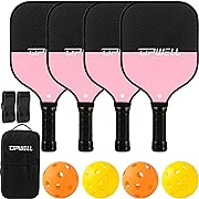 Photo 1 of Pickleball Paddles Set of 4 - Carbon Fiber Pickleball Paddle Rackets 4 Pack Equipment Graphite for Adults Pink
