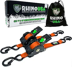 Photo 1 of Rhino USA Retractable Ratchet Tie Down Straps (2PK) - 1,209lb Guaranteed Max Break Strength, Includes (2) Ultimate 1" x 10' Autoretract Tie Downs with Padded Handles. Use for Boat, Securing Cargo