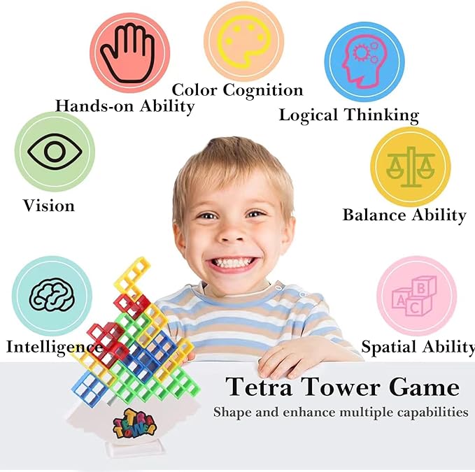 Photo 1 of 64pcs Tetra Tower Game Balance Stacking Blocks, Tetra Tower Balancing Stacking Board Games Building Blocks Puzzle Toy