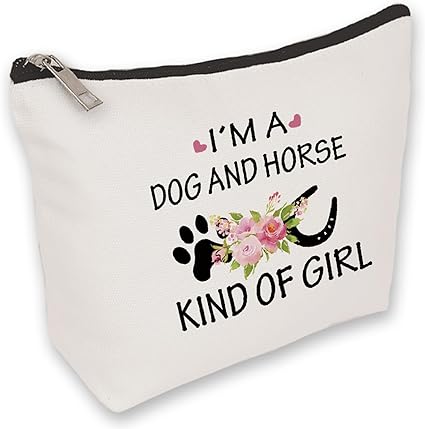 Photo 1 of Horse Gifts Makeup Bag Cosmetic Bags for Women, Horse Lovers Travel Make Up Pouch Large Capacity Canvas Bag, Equestrian Zipper Toiletry Organizer Bag Gift for Christmas Mother's Day (Dog and horse)