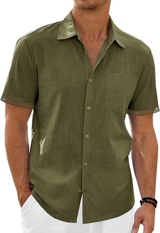 Photo 1 of Size XXL--Runcati Mens Linen Short Sleeve Shirt Button Down Casual Lightweight Summer Beach Business Plain Tops