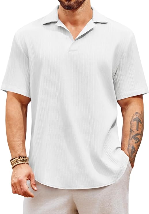 Photo 1 of Size XXXL---Runcati Mens Polo Shirts Short Sleeve V Neck Casual Regular Fit T-Shirts Textured Soft Tees
