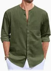 Photo 1 of Size L--Runcati Mens Button Down Shirt Casual Work Long Sleeve Textured Summer Hippie Shirts Large Army Green