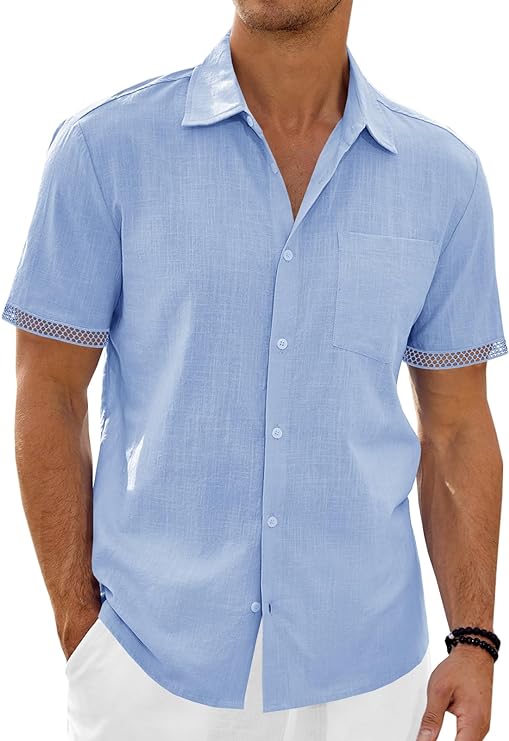 Photo 1 of Size XXL---Runcati Mens Linen Short Sleeve Shirt Button Down Casual Lightweight Summer Beach Business Plain Tops
