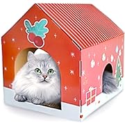 Photo 1 of LIOOPET Christmas Cardboard Cat House with Scratching Pad and Catnip,(15"x12"x15") Cat Play House for Indoor Cats,
