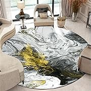 Photo 1 of Small Abstract Circle Rug for Bedroom 3ft Modern Marble Round Carpet Non-Slip Throw Rugs Washable Area Rug for Living Room Silver and Gold Floor Mat