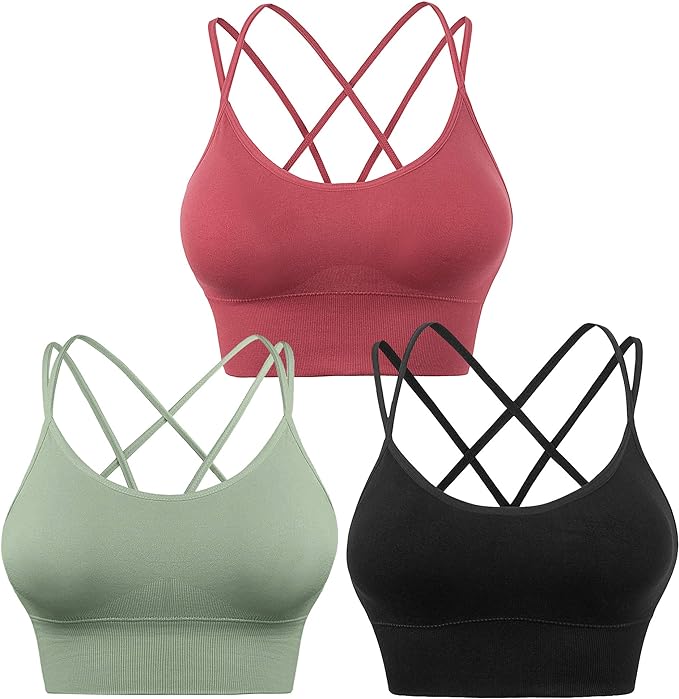 Photo 1 of Size 2XL--Sports Bras for Women Padded Strappy Criss Cross Cropped Bras for Yoga Workout Fitness Running Gym Low Impact Top