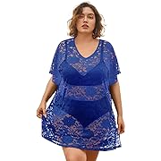 Photo 1 of Size 2XL--RITERA Womens Beach Coverups Plus Size Summer Sxey Swimsuit Oversized Ladies Blue Solid Color Basic Swimwear Vacation Chiffon Sarong Cover Ups Crewneck