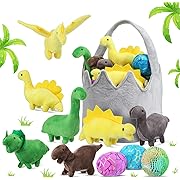 Photo 1 of Gemscream 11 Pcs Dinosaur Stuffed Animal Dino Plush Toy and Egg Bag Set Cute Stuff Animals 7 Soft Dinosaur 1 Basket 3 Dinosaur Eggs for Easter Basket