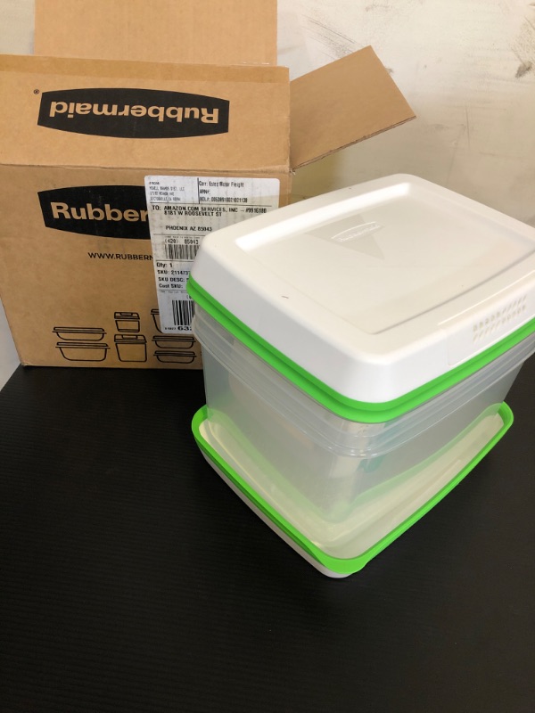 Photo 2 of Rubbermaid 6-Piece Produce Saver Containers for Refrigerator with Lids for Food Storage, Dishwasher Safe, Clear/Green Set of 3, Med & Lg Produce Saver