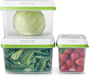 Photo 1 of Rubbermaid 6-Piece Produce Saver Containers for Refrigerator with Lids for Food Storage, Dishwasher Safe, Clear/Green Set of 3, Med & Lg Produce Saver