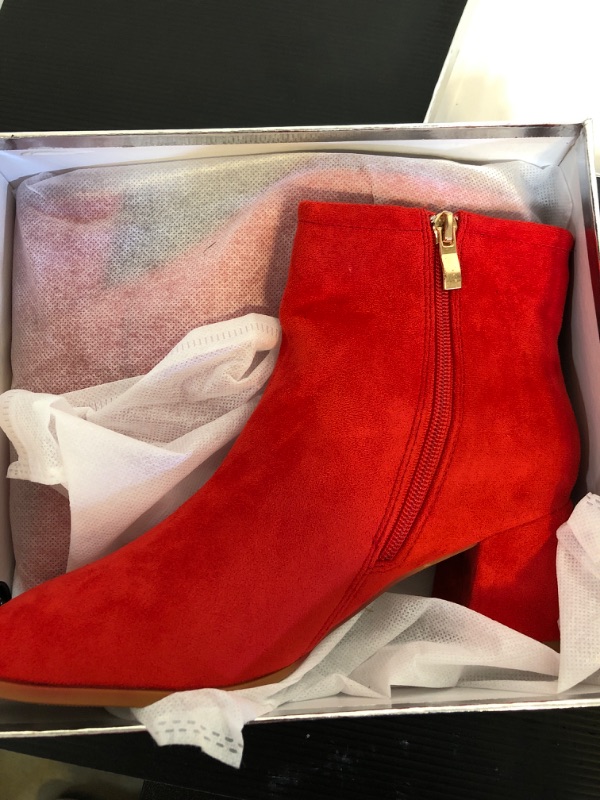 Photo 2 of Size 8--YSOHPM Women's GO GO Boots Suede Low Heel Ankle Booties Chunky Block Heel Boots Sexy Round Toe Heeled Short Boots 7.5 Red