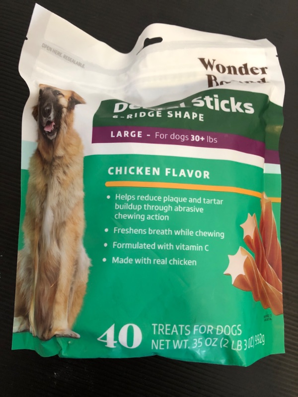 Photo 2 of exp date 01/2026--Amazon Brand - Wonder Bound Chicken Flavor Dental Sticks, Large, 40 Count Chicken Large Dogs (30+ lbs)