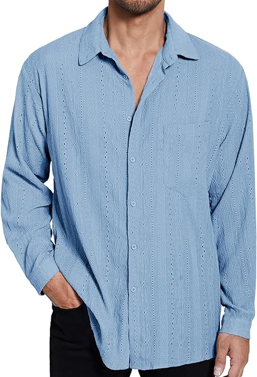 Photo 1 of Size XL--Runcati Mens Floral Lace Shirts See Through Long Sleeve Button Down Hollow Out Tee Tops
