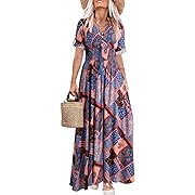 Photo 1 of Size M--Dokotoo Maxi Dresses for Women 2024 Casual Elegant Boho Hawaiian Summer Beach Vacation Resort Wear Cruise Ship Essentials Outfits Floral Short Sleeve