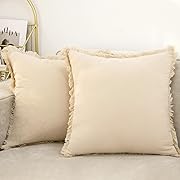Photo 1 of Cozoomy Set of 2 Beige Fringed Decorative Pillow Covers 18x18 Inch Boho Throw Pillow Covers