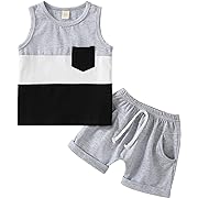 Photo 1 of Size 100---ADXSUN Toddler Baby Boy Clothes Color Block Sleeveless Tops+ Casual Shorts Summer Outfits Set