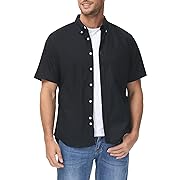 Photo 1 of Size S--MCEDAR Slim-Fit Casual Oxford Shirt for Men Button Down Short Sleeve Dress Shirts with Pocket (Black -13802,S)