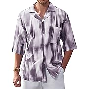Photo 1 of Size L--Runcati Mens Hawaiian Shirts Button Down Short Sleeve Cuban Shirt Beach Summer Printed Tops Grey