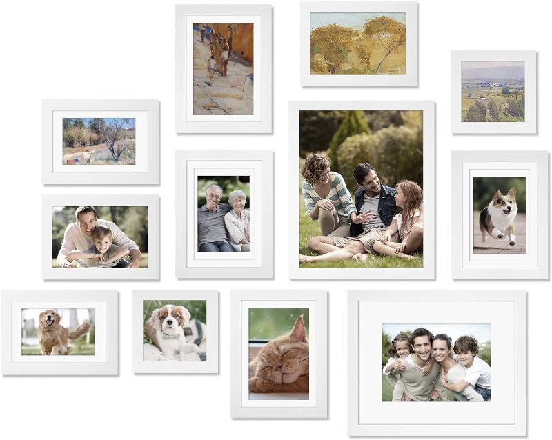 Photo 1 of Egofine Picture Frame Set 12 Pack, Picture Frames Collage Wall Decor with Two 8x10, Four 5x7, Four 4x6, Two 4x4, Photo Frames for Wall and Tabletop, Made of Solid Wood, Covered by Plexiglass, White

`