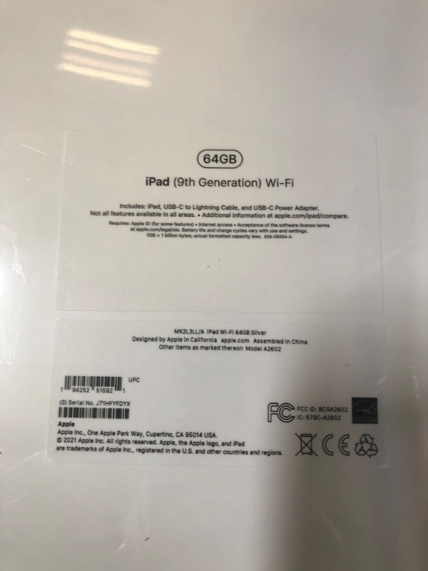 Photo 5 of Apple iPad (9th Generation): with A13 Bionic chip, 10.2-inch Retina Display, 64GB, Wi-Fi, 12MP front/8MP Back Camera, Touch ID, All-Day Battery Life – Silver
 N(FACTORY SEALED)

